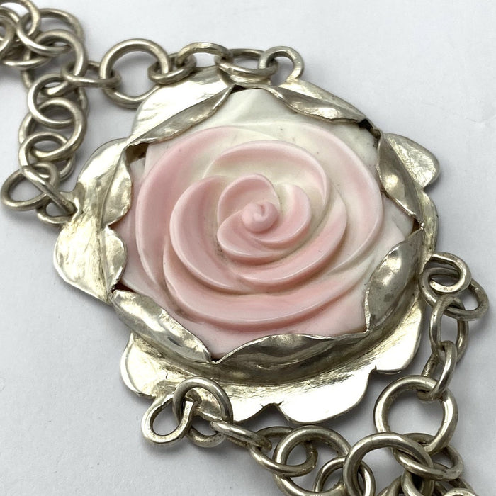 Flamingo Rose, conch shell, silver, pearl