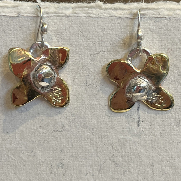 Brass and silver daisy hook earrings