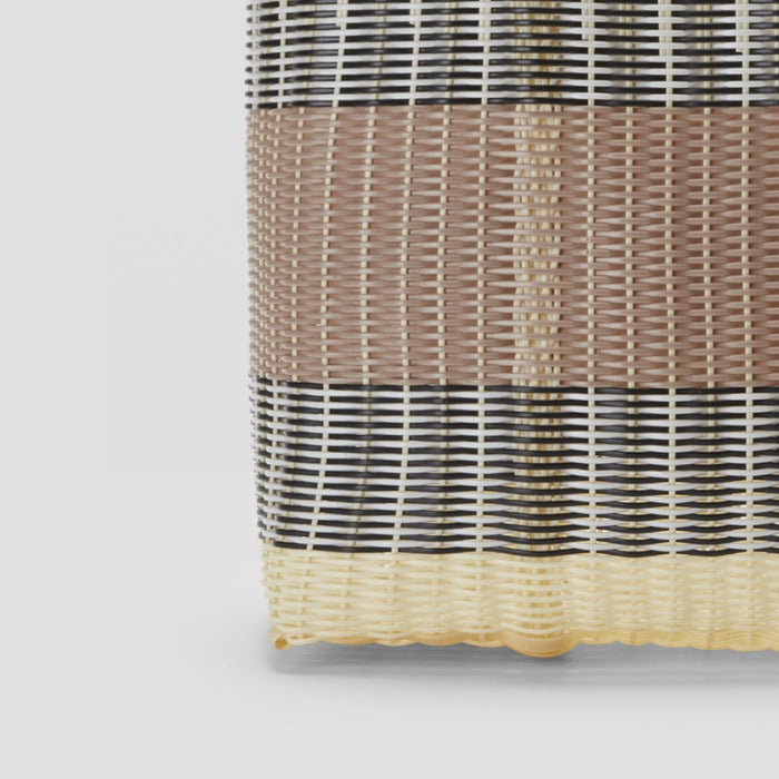 Palorosa handwoven two tone medium basket in dusty pink, black, white and cream striped weave with a scalloped cream base
