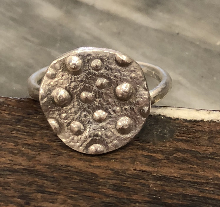 Silver urchin coin ring