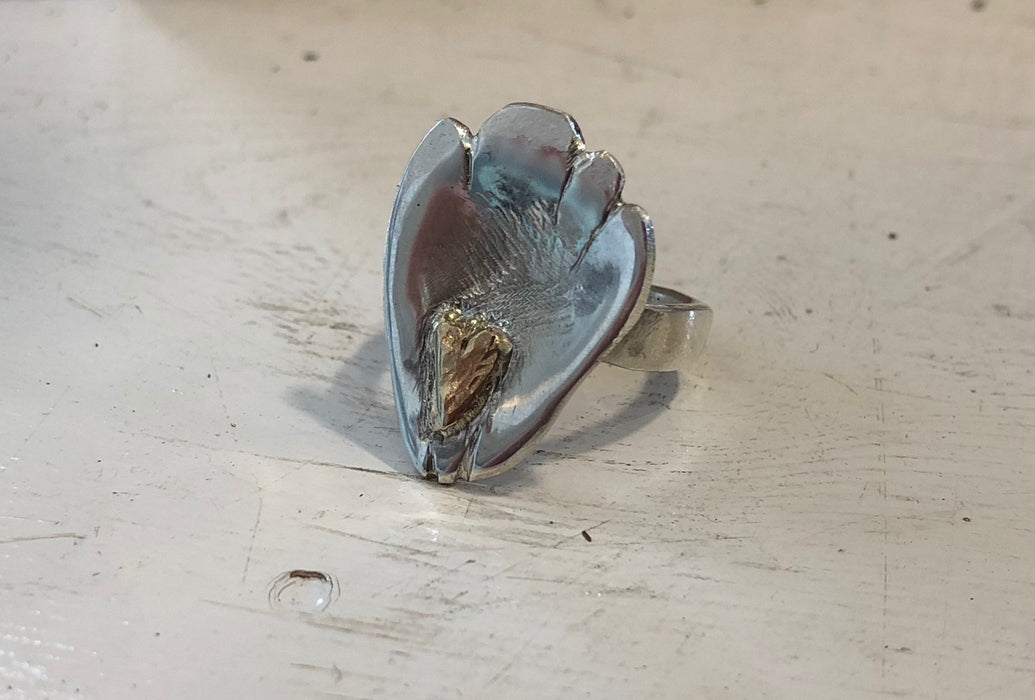 Flick silver and gold petal ring
