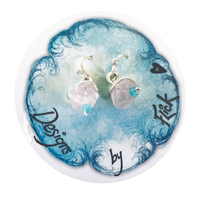 Pink quartz with aqua bead earrings