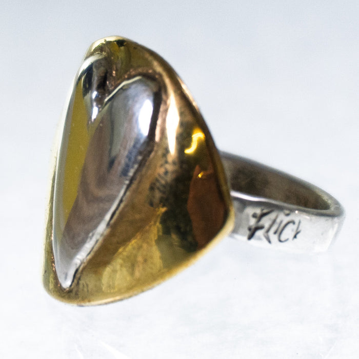 Brass and silver shield ring