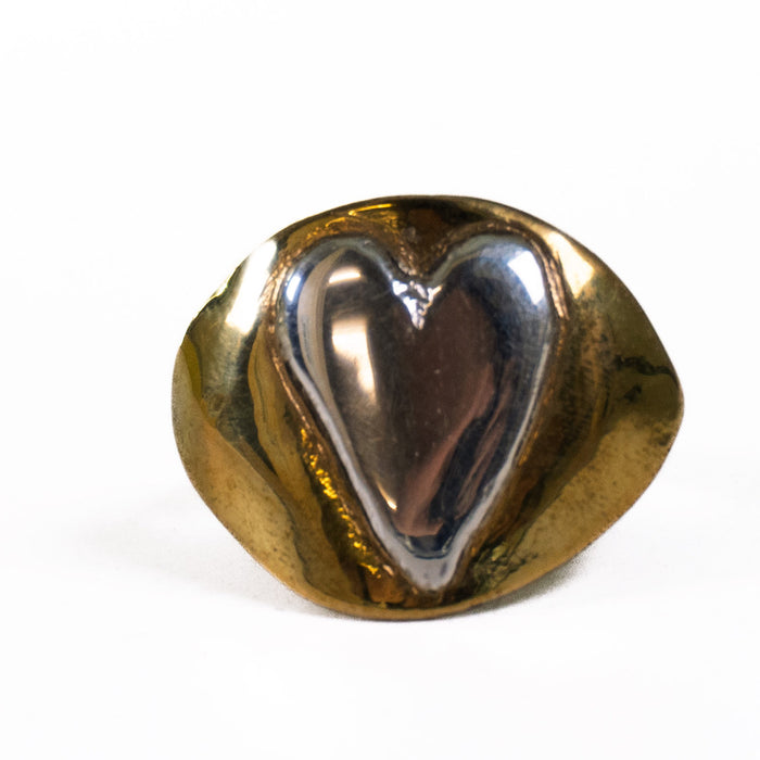 Brass and silver shield ring