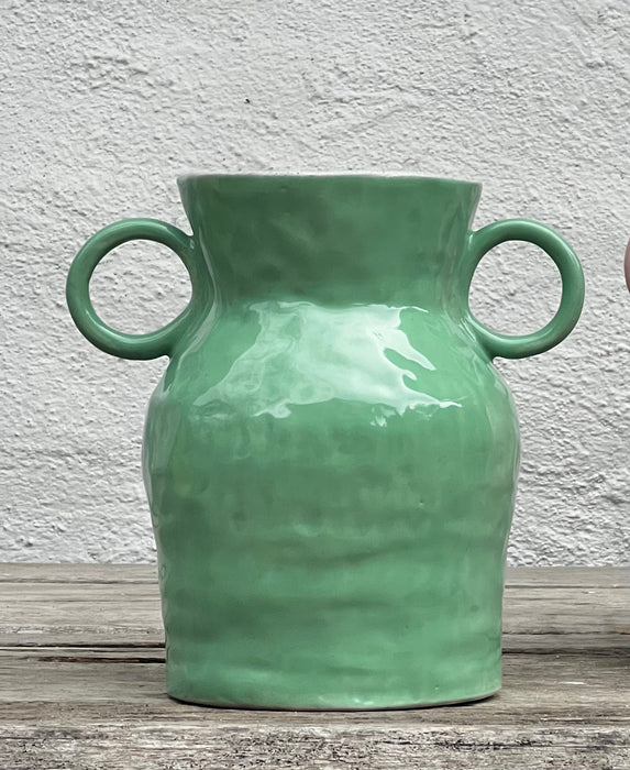 Medium glazed two handled vase | celadon green