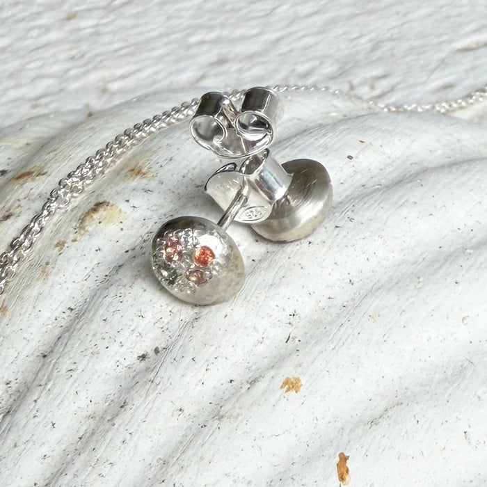 Silver glimmer studs with coloured sapphires