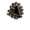 Silver ring with a unique design on a reflective surface