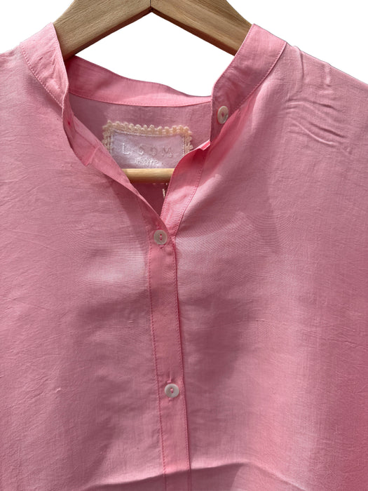 Chinese collar pink silk shirt