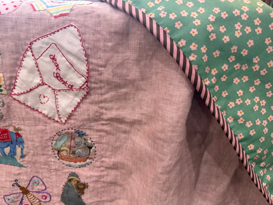 Rose pink hand stitched   baby  quilt
