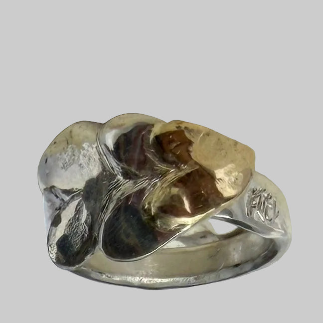 Silver and gold heart scales ring