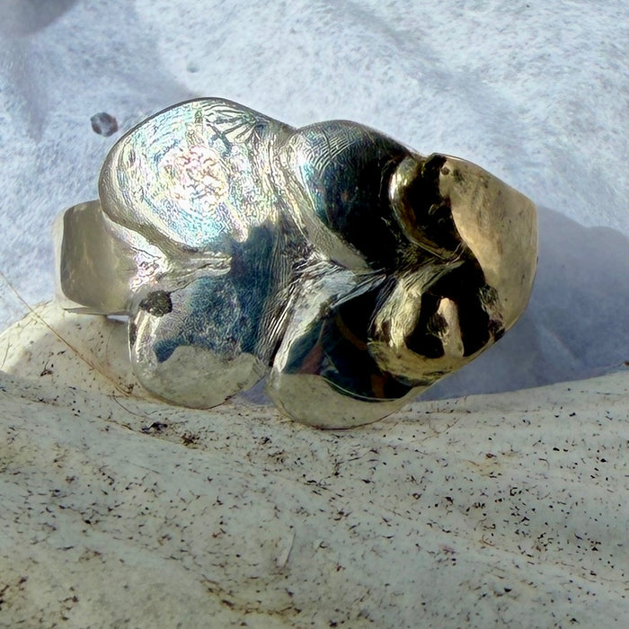 Silver and gold heart scales ring