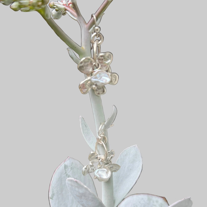 Silver and pearl flower earrings