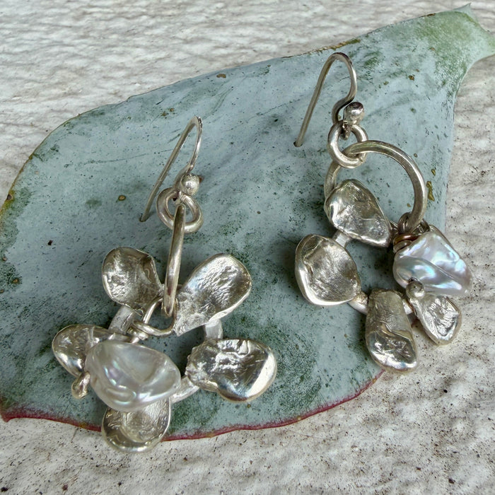Silver and pearl flower earrings