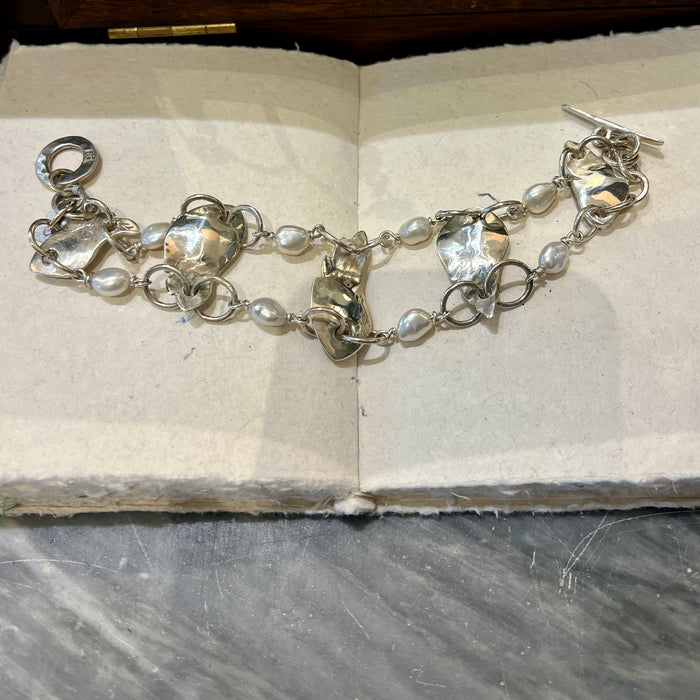 Chain of Wings Bracelet, with Pearls and Sterling Silver