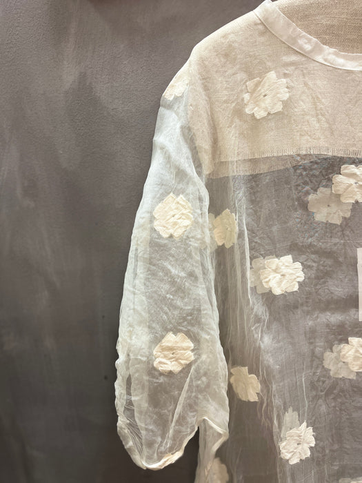Organza blouse with embroidered floral motif