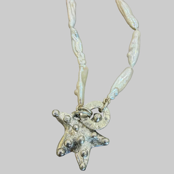 Starfish and stick pearl necklace