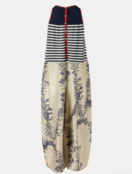 Silk jumpsuit Poppy round neck Flowers Crown