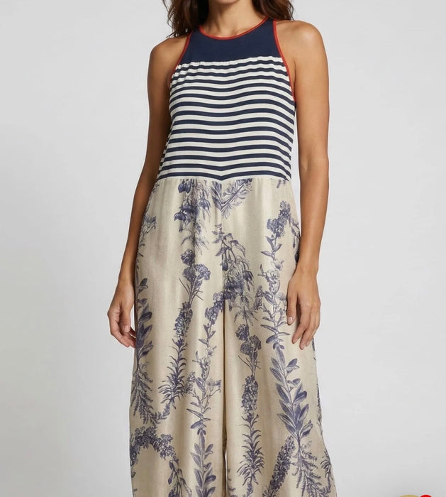 Silk jumpsuit Poppy round neck Flowers Crown