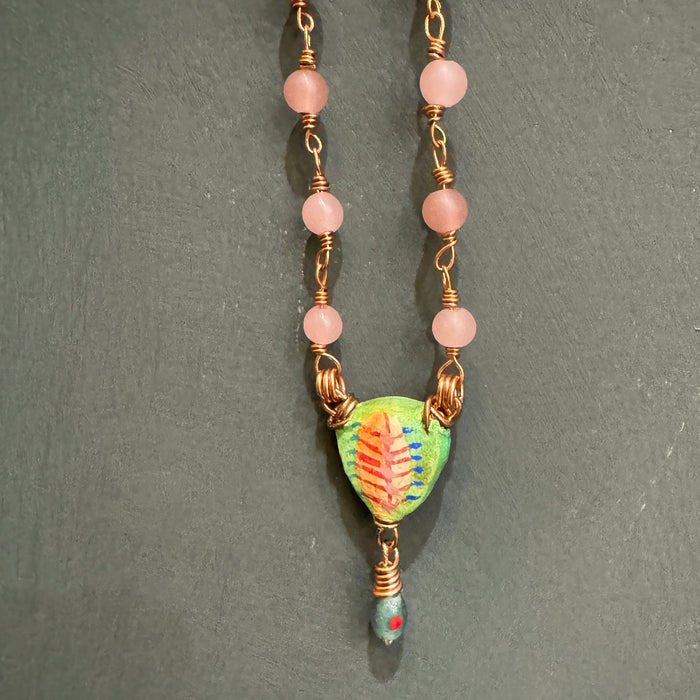 Vintage bead necklace in dusky pink