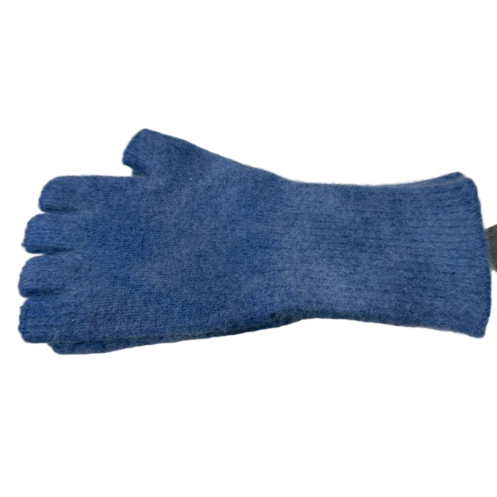 Blue five-fingered glove on a textured surface