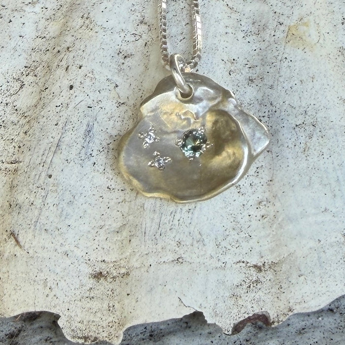 Sapphire & diamond keshi pendant