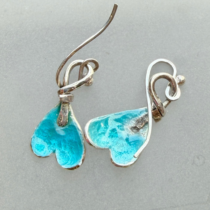 Enamel heart (leaf) hook earrings