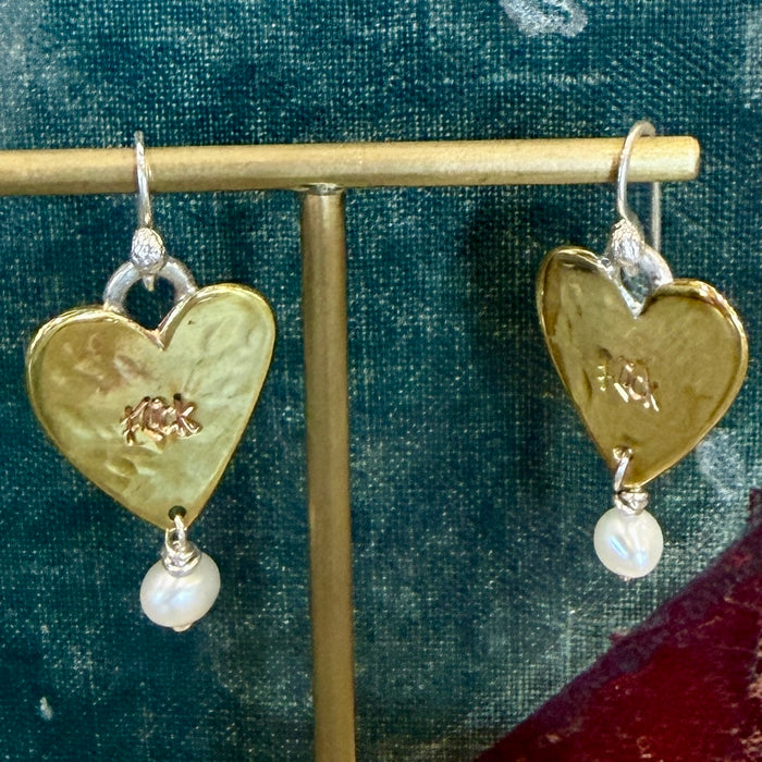 Brass heart with pearl drop