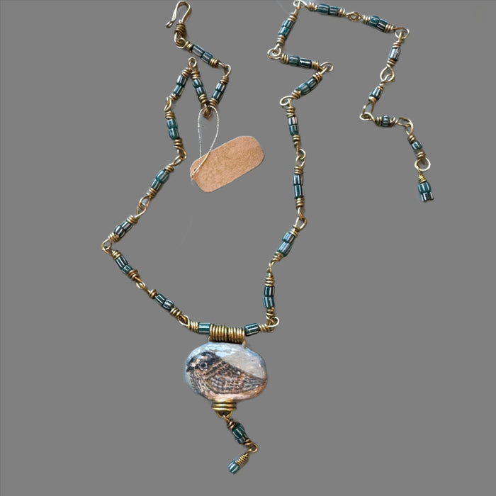 Owlet night jar beaded necklace