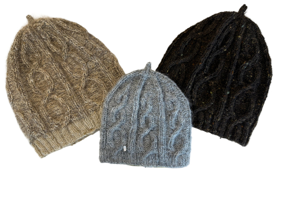 Hand knitted aran baby beanie