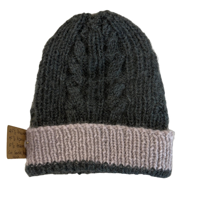 Hand knitted beanie cable