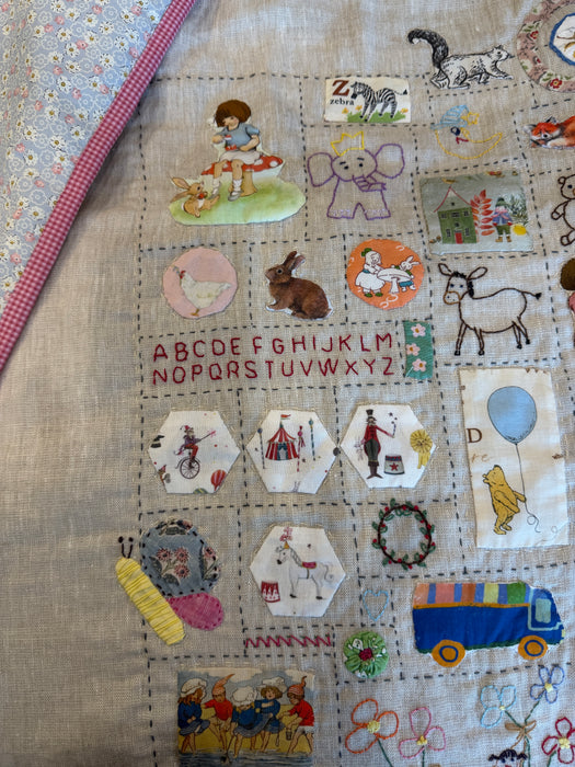 Couverture de bébé piquée main en lin et coton