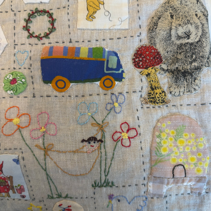 Couverture de bébé piquée main en lin et coton