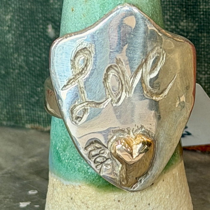 Silver love shield ring
