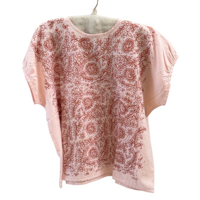 Embroidered cap sleeve blouse