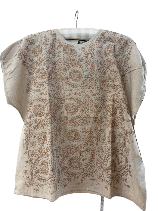 Embroidered cap sleeve blouse