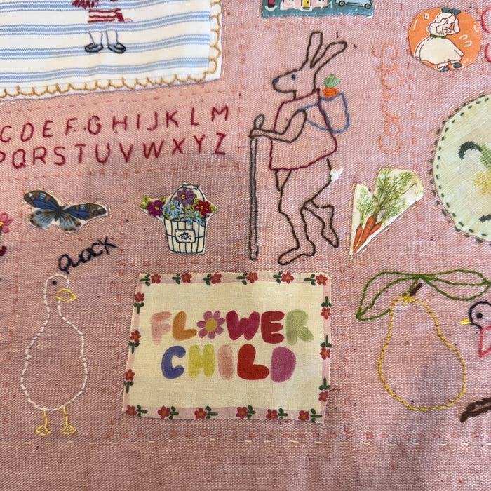 Rose pink hand stitched   baby  quilt