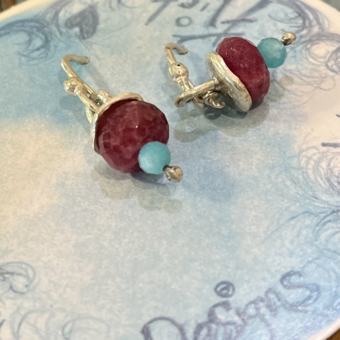 Ruby and crystal drop cloud earrings