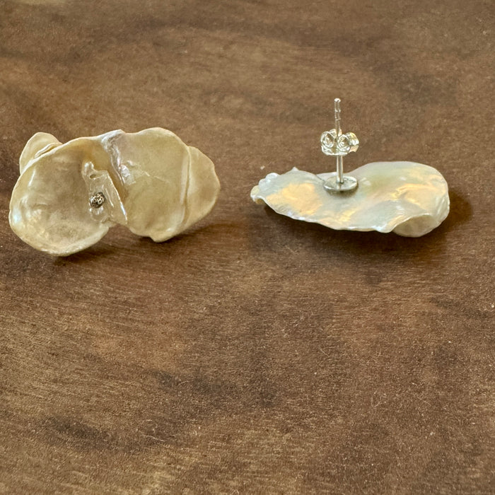 Large cornflake keshi pearl studs