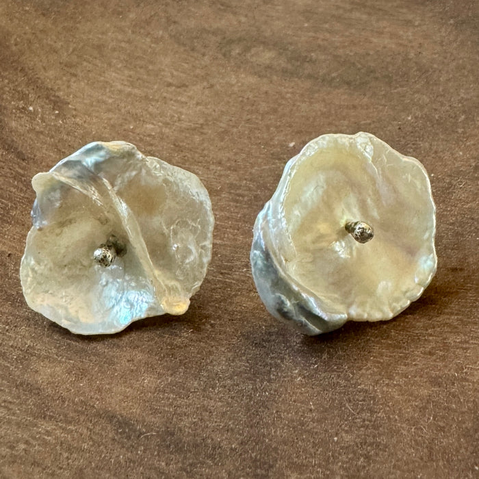 Large cornflake keshi pearl studs