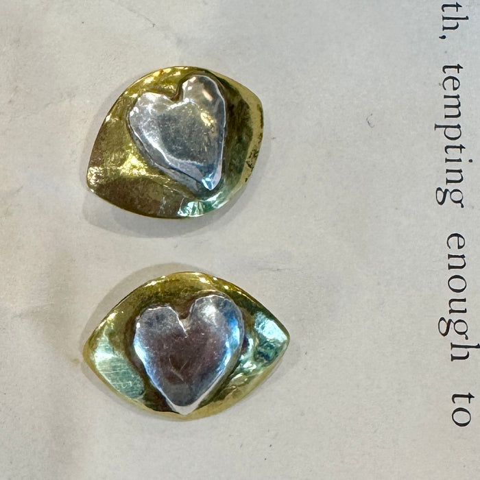 Brass and silver 'shield' earring