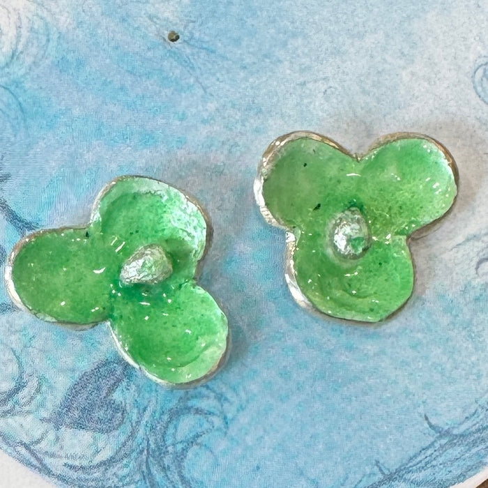 Enamel & silver flower studs