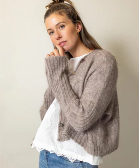 Mohair and merino diamond crop cardi
