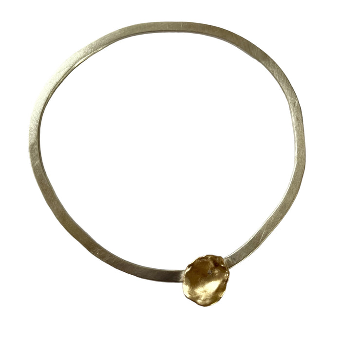 Silver bangle with 9ct gold keshi charm