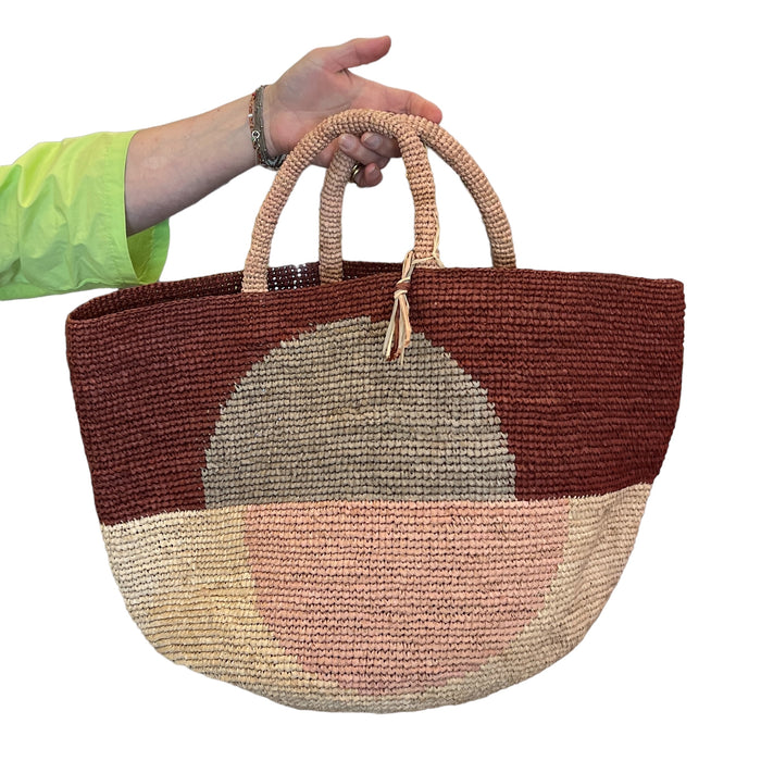 Colour blocked raffia basket | large