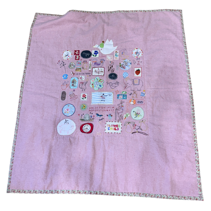 Rose pink hand stitched   baby  quilt