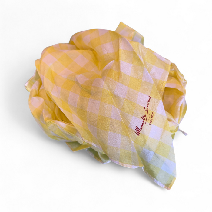 Injiso check silk scarf|bandana