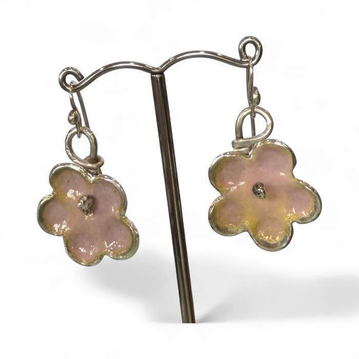 Enamel flower hook earrings