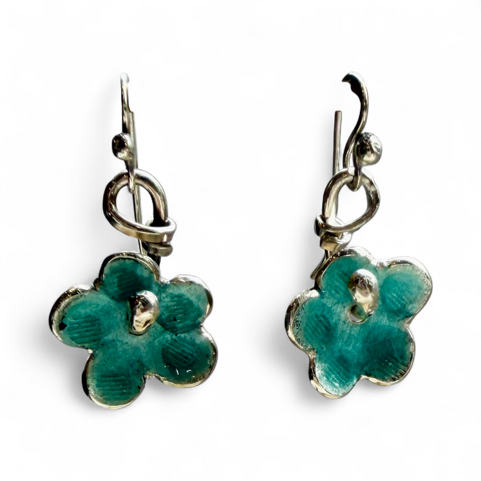 Enamel flower hook earrings
