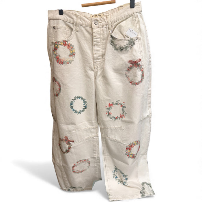 Coloured wreath motif barrel jean