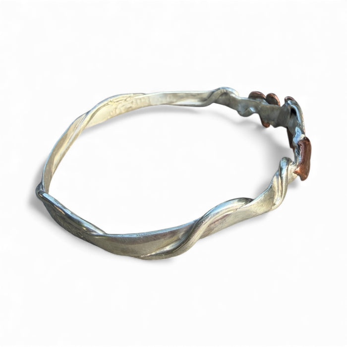 Silver and copper heart bangle
